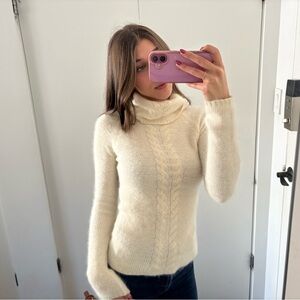 Vintage Angora Lambswool Cashmere Soft Cream Cable Knit Sweater